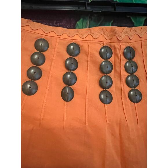 Tory Burch A Line Midi Skirt Orange w/ Bronze Studs Studded Spring Summer Size 0 - Picture 3 of 6